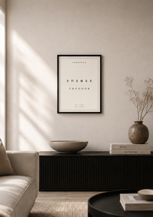 Personalized Elder Futhark name print from the Fornvegr gift set