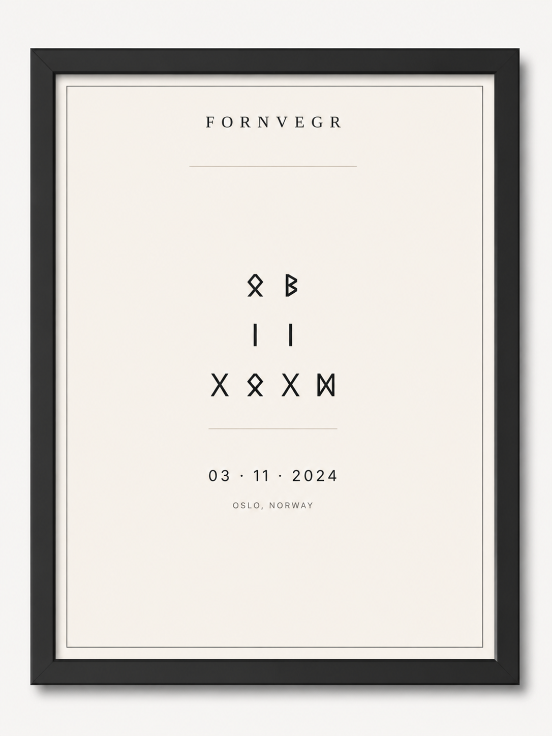 Black framed runic birth marker print