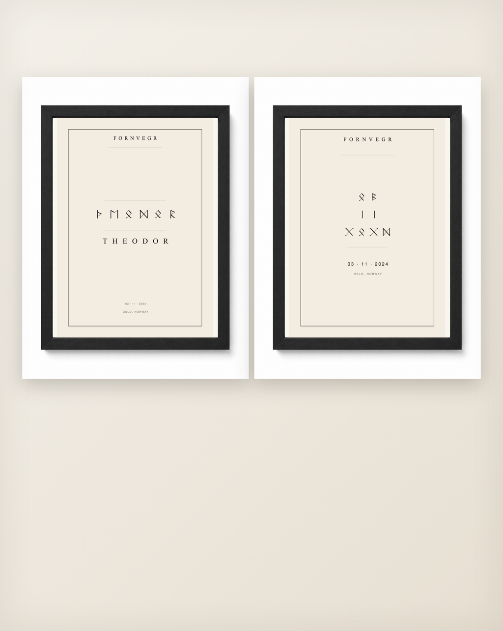 Name Print and Birth Marker Gift Set - clean black framed pair