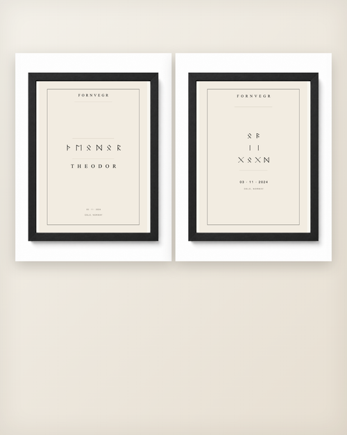 Name Print and Birth Marker Gift Set - clean black framed pair