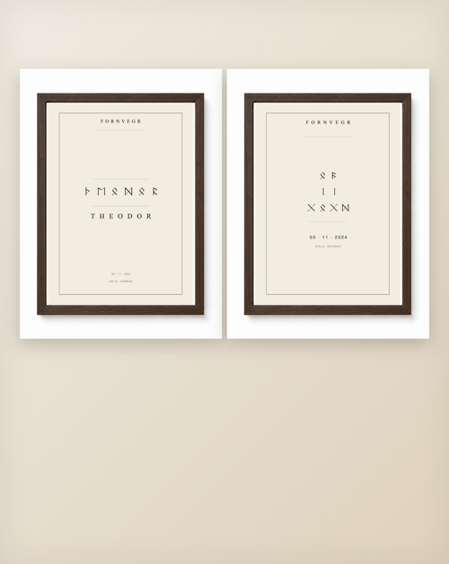 Name Print and Birth Marker Gift Set - clean dark wood framed pair
