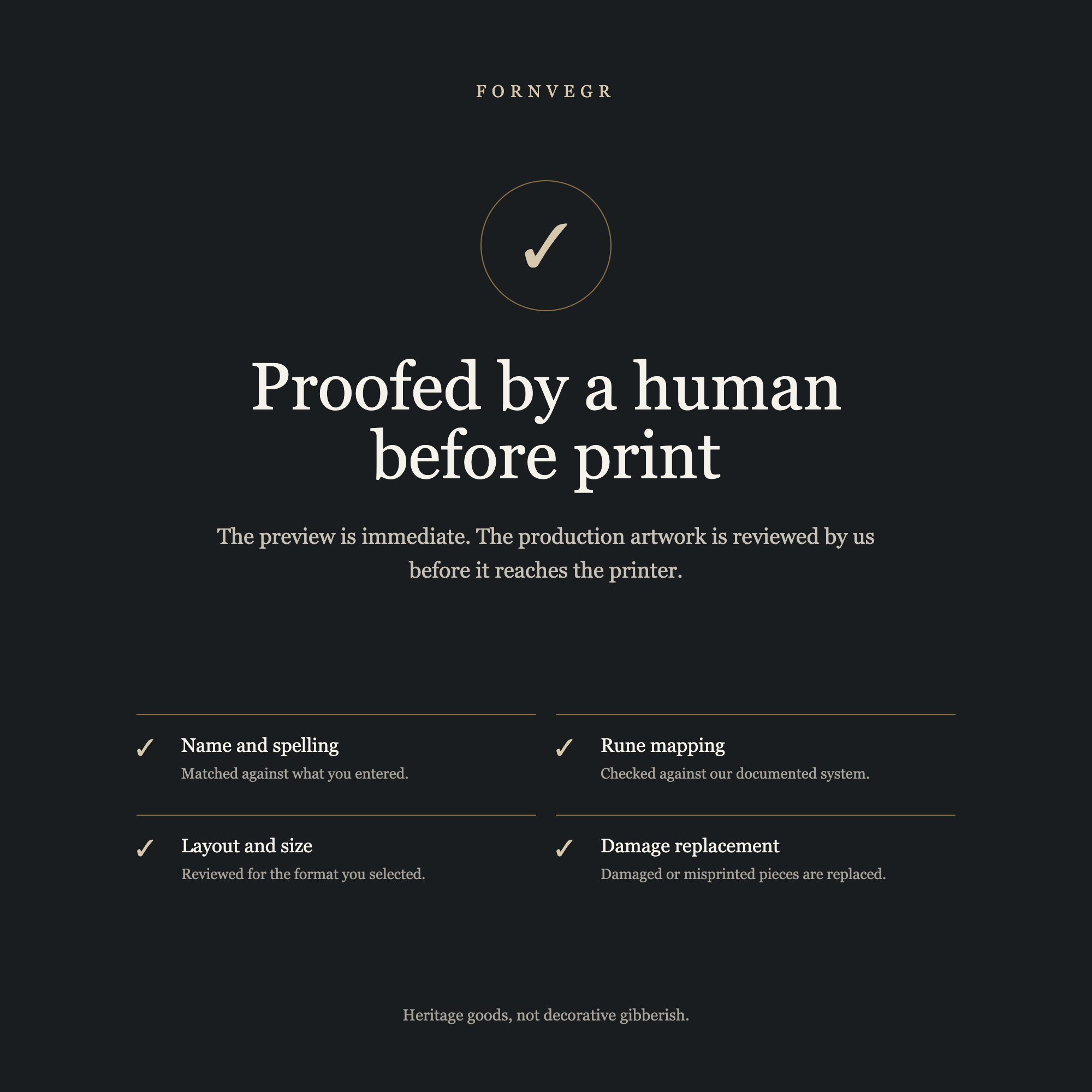 Human review checklist for every personalized Elder Futhark Name Print