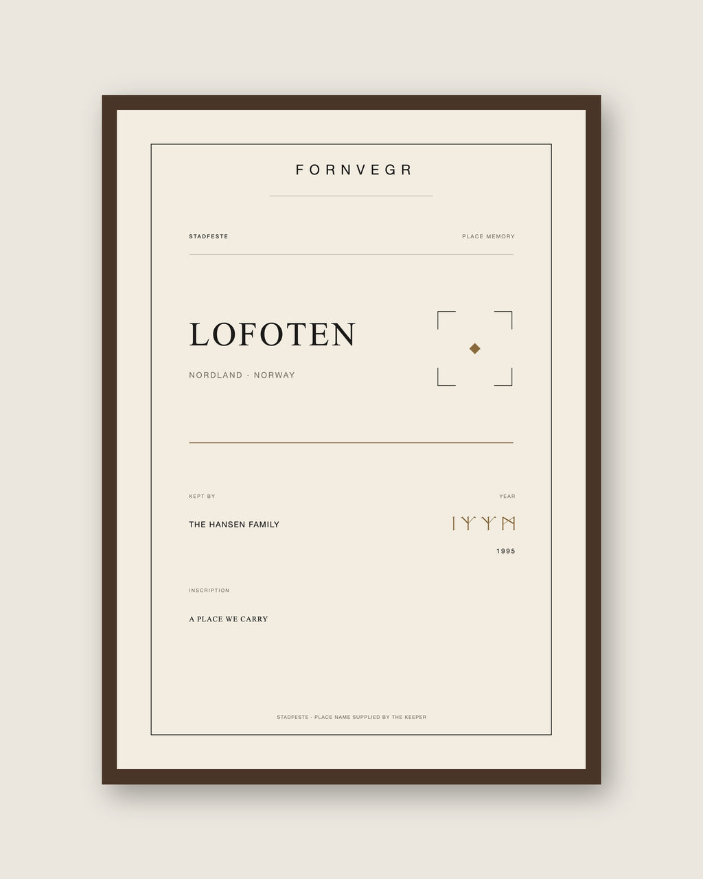 Stadfeste personalized place memory tablet in a dark wood frame
