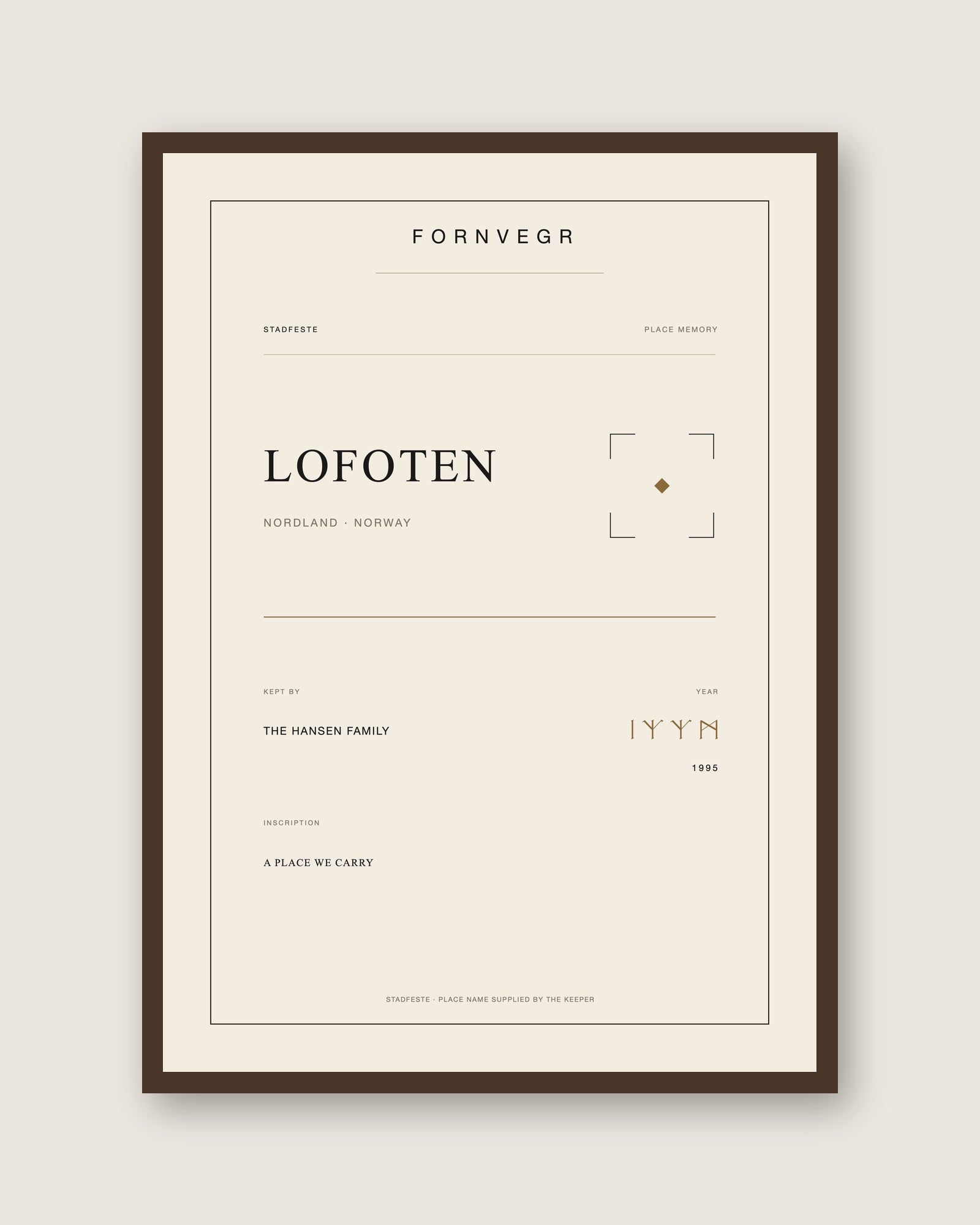 Stadfeste personalized place memory tablet in a dark wood frame